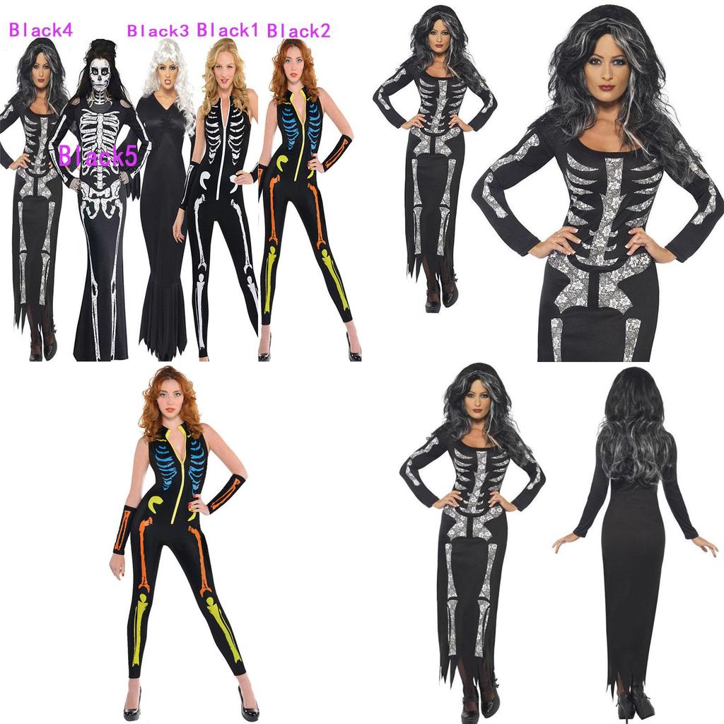 Plus Halloween Midnight Horror Vampire Skeleton Costume Long Fancy Dress Outfit For Spooky Events