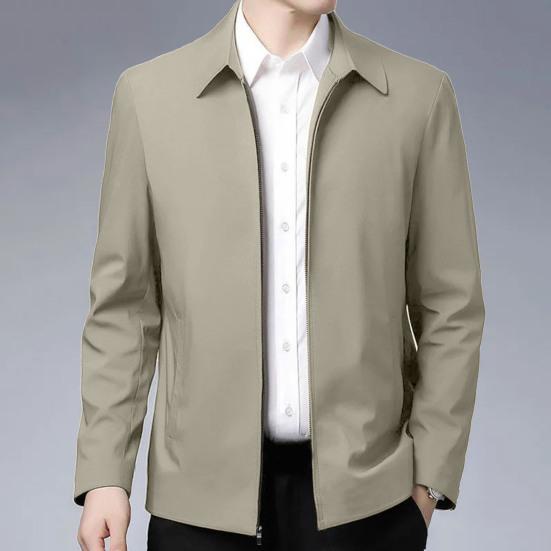 Color sólido Hombres mayores de mediana edad Manga larga Cierre de cremallera Recto Formal Negocios Casual Suave