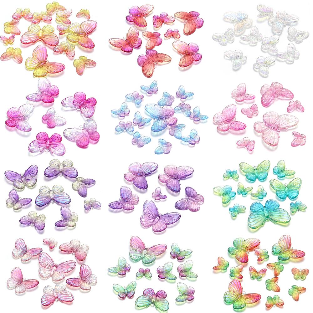 10-40pcs/lot Butterfly Acrylic Beads Gradient Color Loose Beads For Jewelry Making DIY Phone Case Handmade Gifts Accessories
