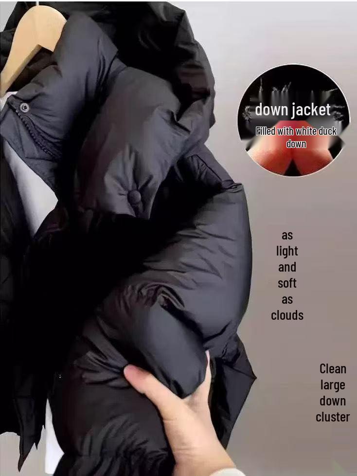 Dunjacka för damer, kort, vit, med dun av vit anka - Koreansk stil, petite passform med tjock chenille