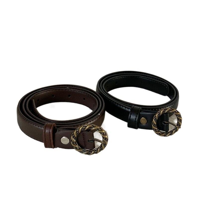 Stylish Vintage Round Buckle Pu Belt For Women Simple Chic Casual Look In Black And Brown