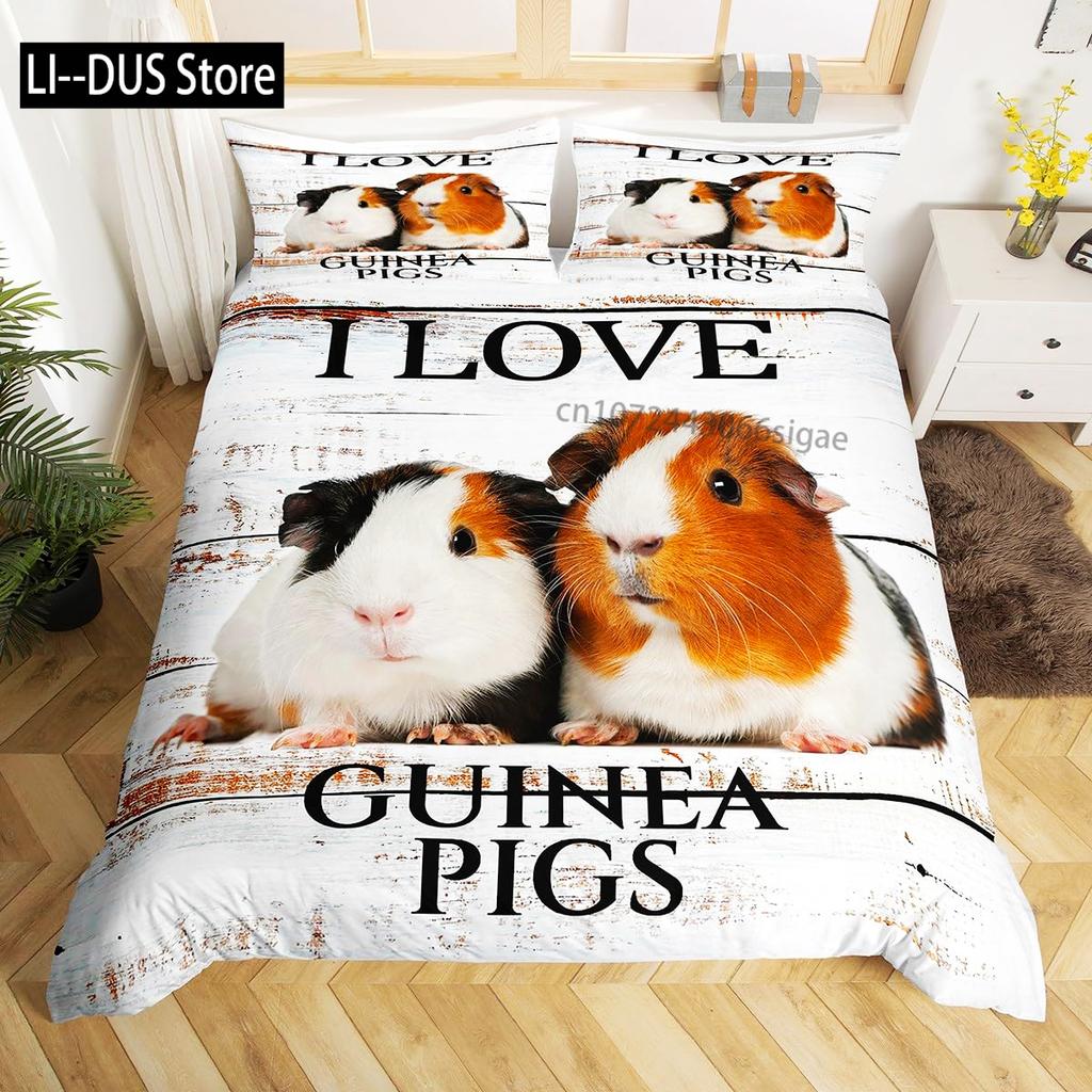 Süßes Hamster Bettwäsche Set Full Size 3 Teile Bettbezug für Kinder Mädchen Bettbezug Cartoon Bettdeckenbezug mit 2 Kissenbezügen