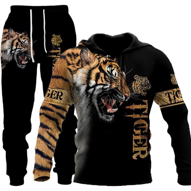 Animal 3D Print Men Hoodie Set Lion All Over Tracksuits Men Fashion Cool Hoodie Pants 2 Pcs Suit Personality Women Sweatershirt