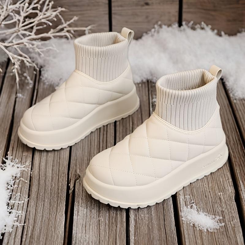 Women's Quilted High-Top Winter Snow Boots - Lightweight Warm with Thick Rubber Sole Casual Winter Shoes Everyday Comfort Outdoor Footwea