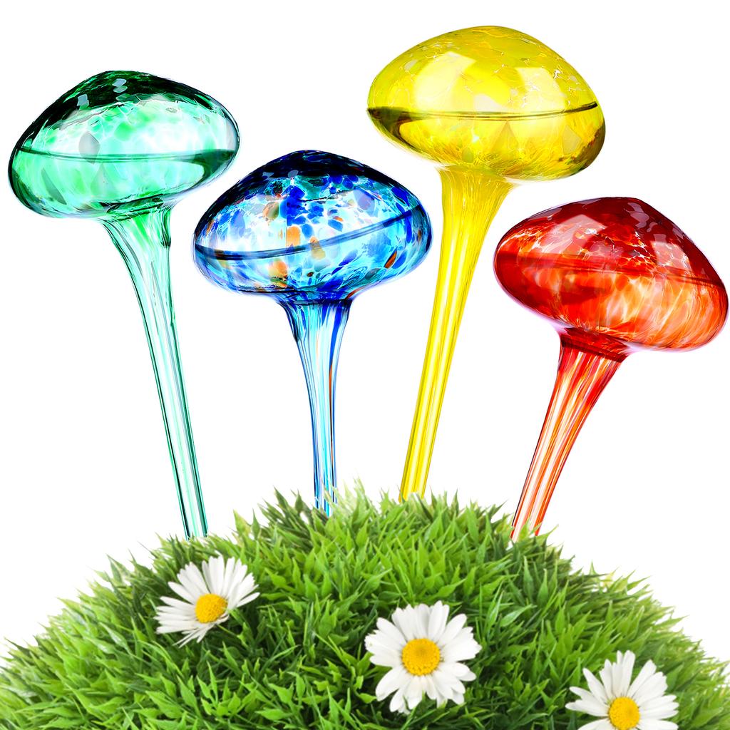 4 Pcs Mushroom Shape Plant Watering Globes Large Self With 4 Funnels