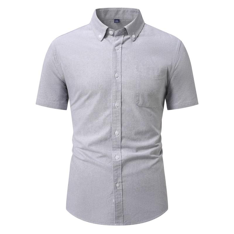 Summer Oxford Cotton Short Sleeve Shirts Business Casual Square Collar Shirt Men