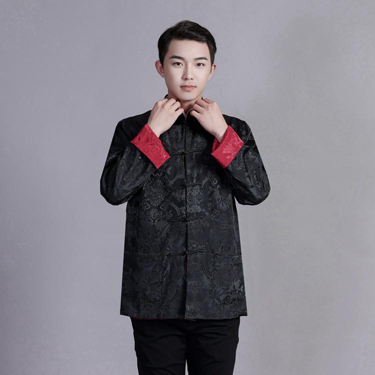 Men's Reversible Tang Suit Top - Retro Chinese Style, Stand Collar, Frog Button, Long Sleeve Outerwear