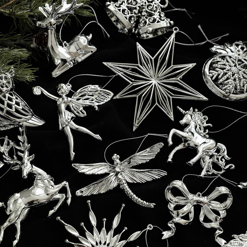 Silver Irregular Electroplated Christmas Tree Ornaments - Glossy Plastic Pendants In Stock