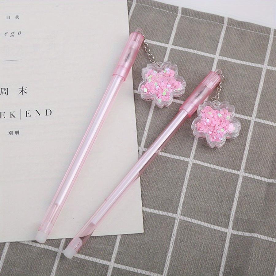 10pcs 0.5mm Cherry Blossom Pendant Gel Pen Creative Girly Heart Quicksand Sequin Water Pen Cute Fairy Pendant Pen Signature Pen