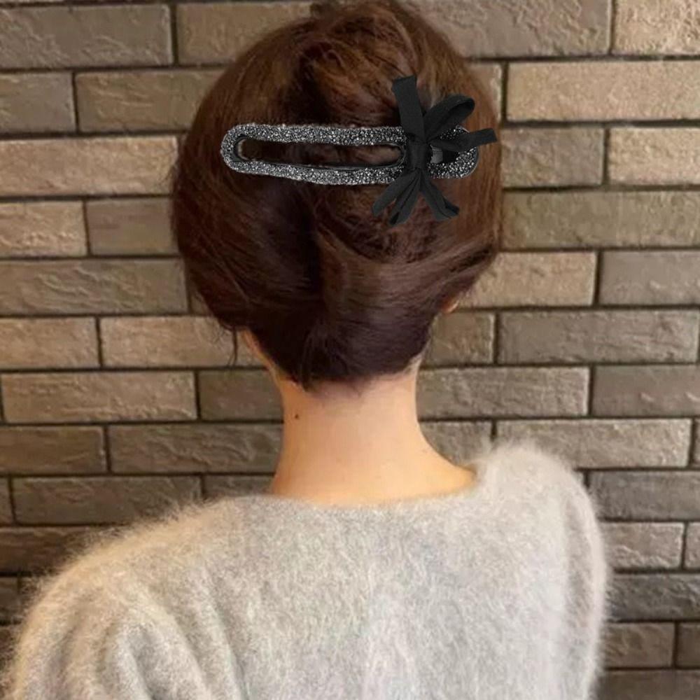 Hair Ornament Large Duckbill Hair Clip Duckbill Clip No Irritation Straight Clip Rhinestones Pearls Bow Back of Head