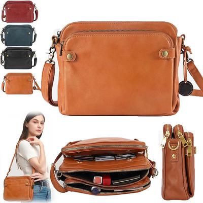 Women Crossbody Bags Three Layer Leather Shoulder Handbag Purse Multi Pocket Clutch Bag