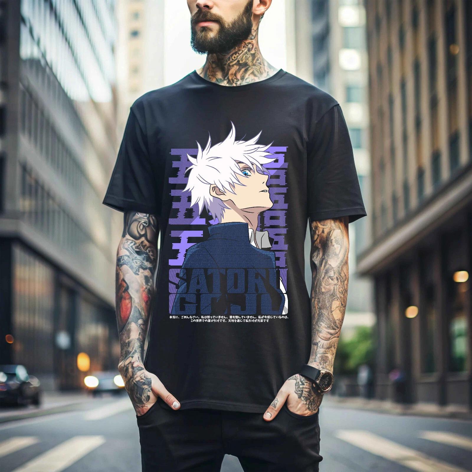 

100% cotton TOPS UNISEX TEES MENS WOMENS Gojo Satoru T-Shirt Jujutsu Kaisen Mahito Anime Horror Funny Gift Shirt 377 3XL чёрный