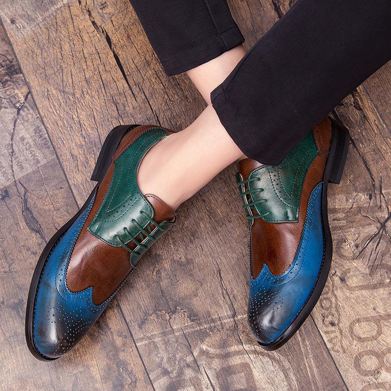 New Brock color matching large size leather shoes men's fashion trend gentleman British style dress leather shoes