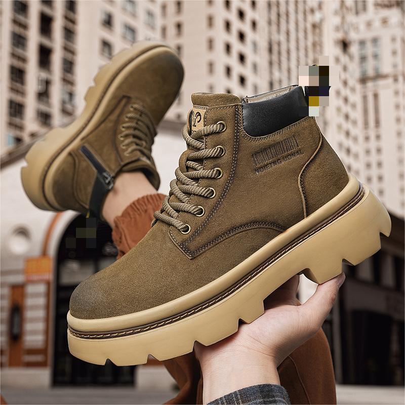 Autumn and Winter New Men's Martin Boots Thick-soled Heightening Outdoor Sports Tooling Shoes Retro High-top Lace-up Trendy Boots