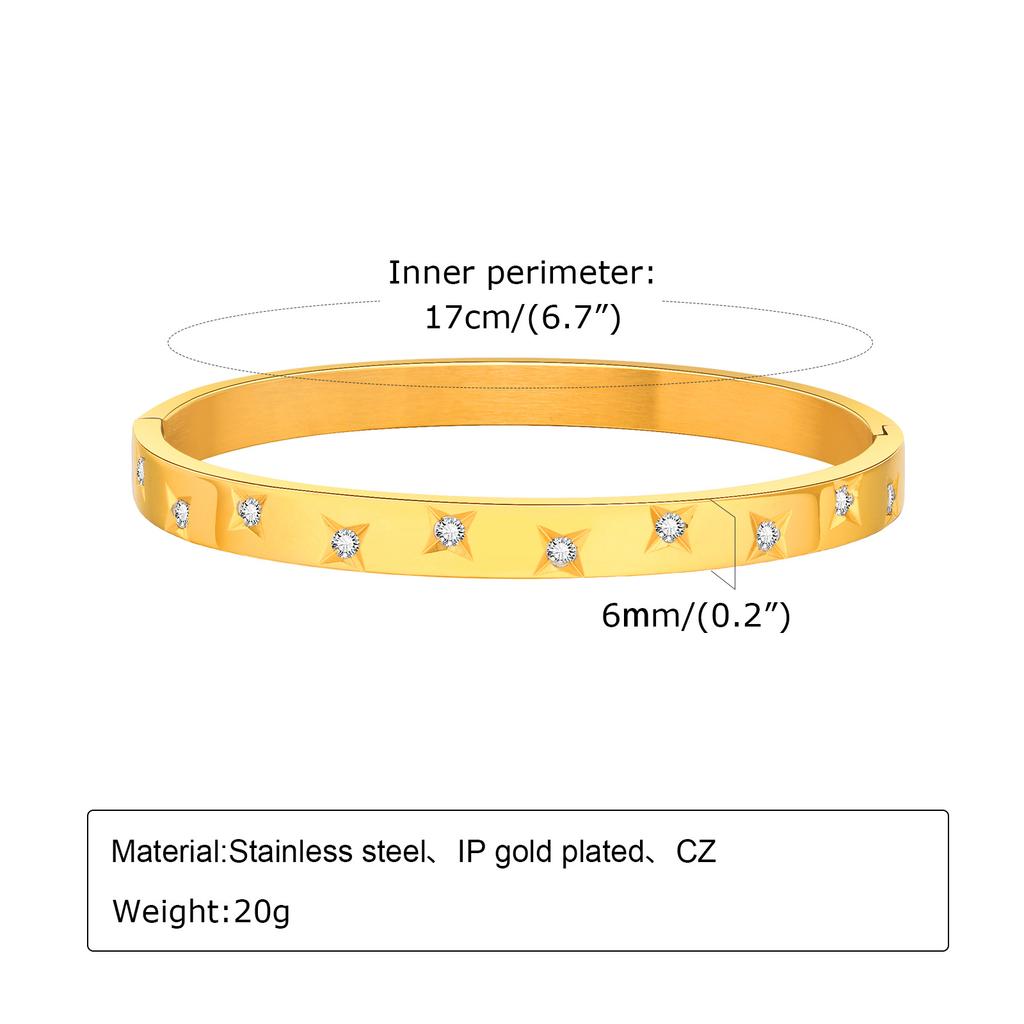Offenes Verstellbares Stern Sternenstrahl Manschettenarmband für Damen Edelstahl Zirkonia Einlage Charme Mehrschichtiger Schmuck