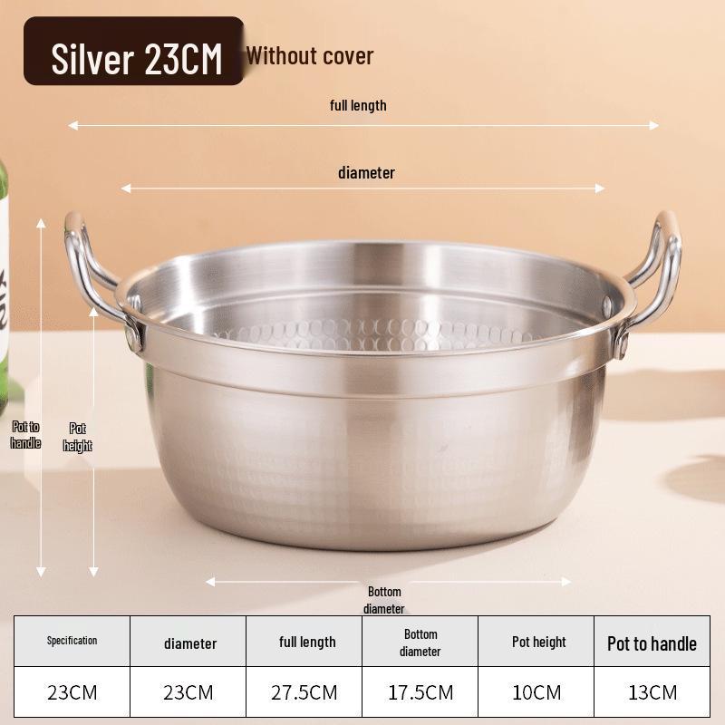 Korean Stainless Steel Mini Sukiyaki Pot with Lid - Double Ear for Luosifen & Instant Noodles