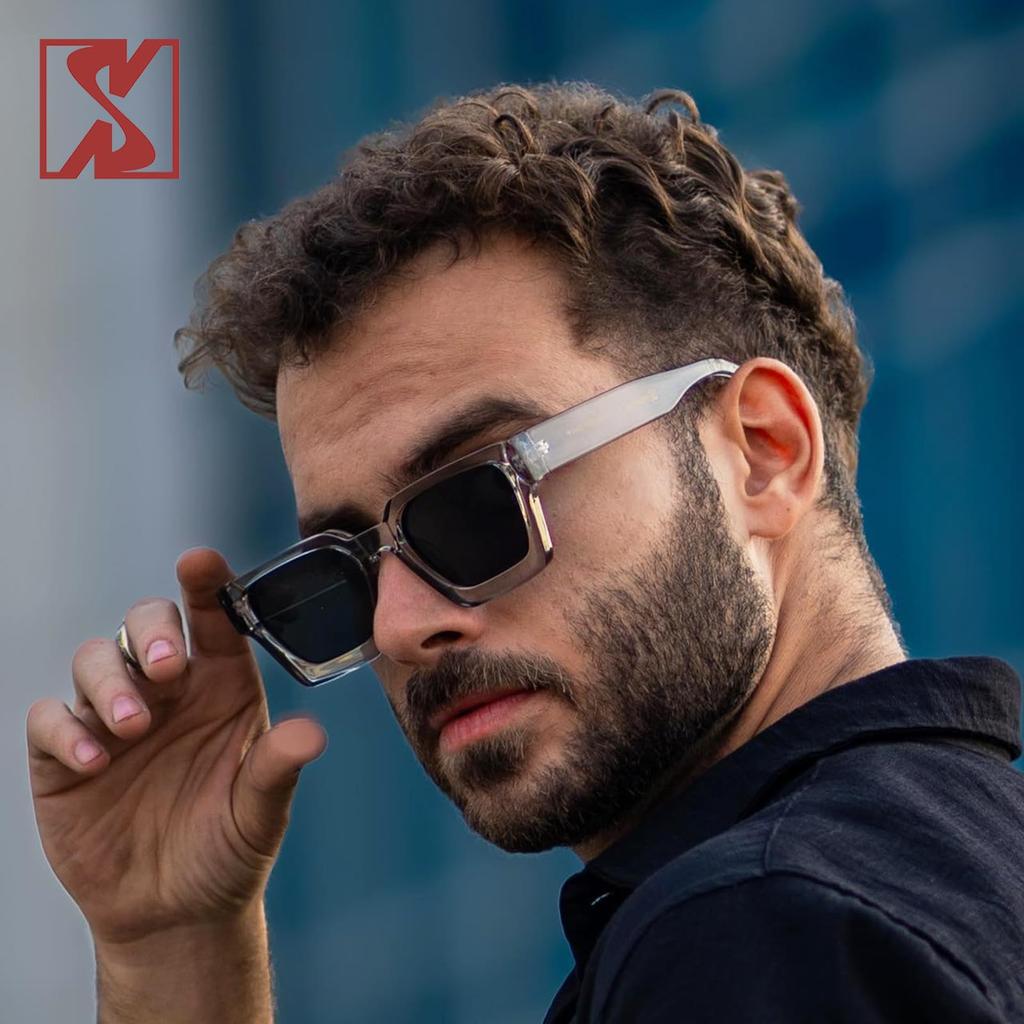 Retro Grube Prostokątne Okulary Przeciwsłoneczne dla Kobiet i Wąskie Kwadratowe Modne Okulary Męskie w Stylu lat 90. [SHEEN KELLY], Oprawka,