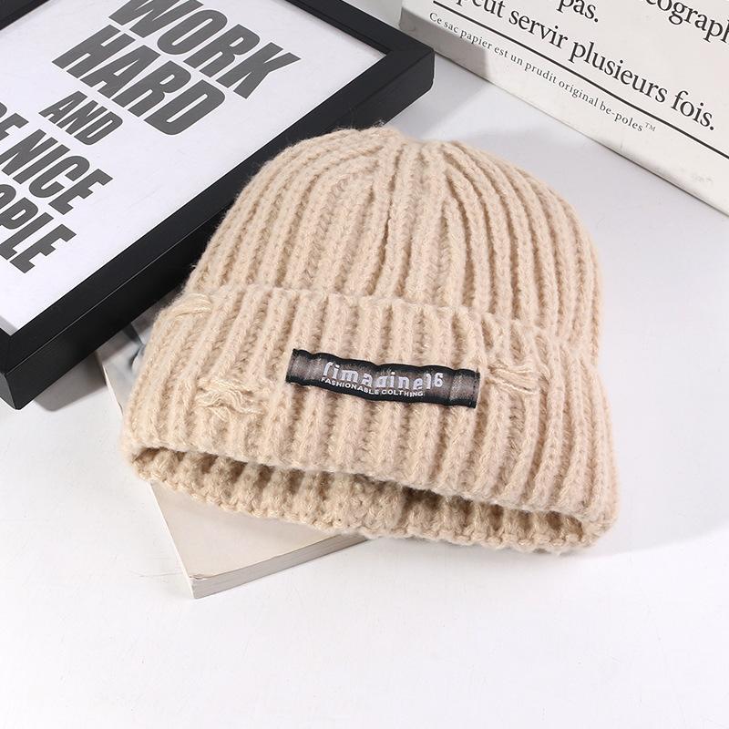 Korean Style All match Knitted Hat Warm Ear Protection Pullover Hat for Women Autumn and Winter Personalized Cold Hat Thickened Plush Hat Small Face