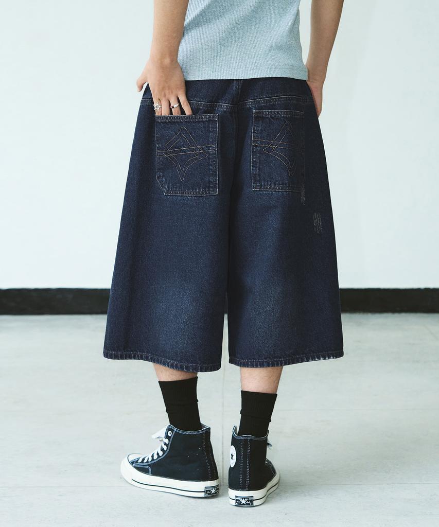 Awodeijeu Symbol Stitch Bermuda Denim Pants [Dark Blue]
