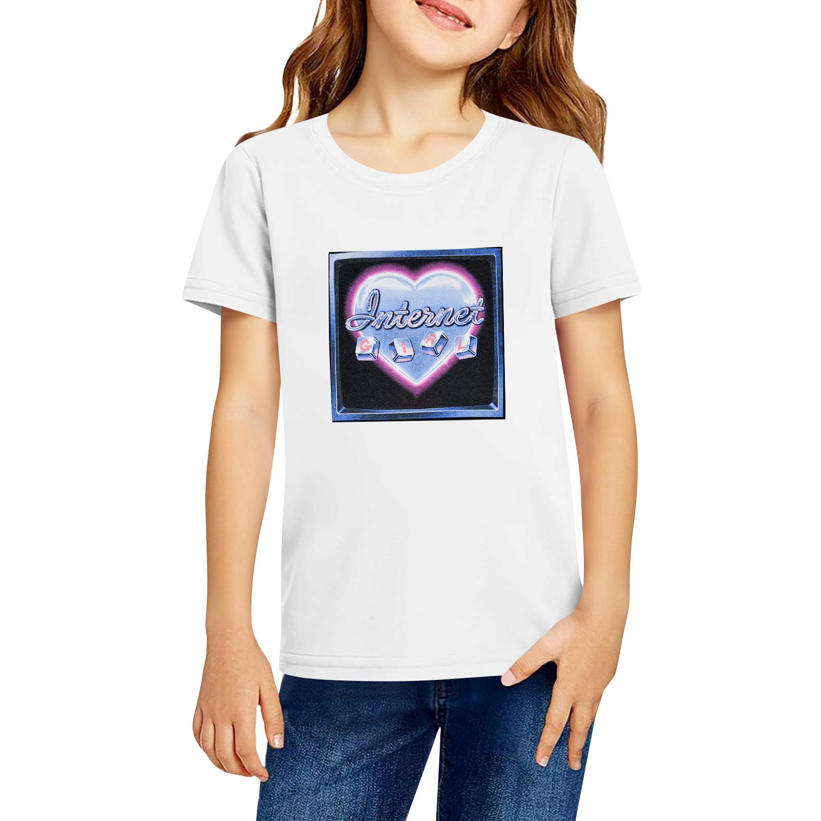 

Fashionable Round Neck Short Sleeve Work Clothes Printed Tops For KID Summer Tops 160 білий