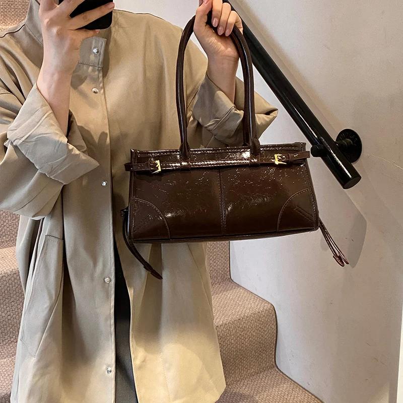 PU Leather Underarm Bags Lady Shoulder Bag for Women 2024 Winter New Fashion Y2K Tote Bags Retro Handbags and Purses