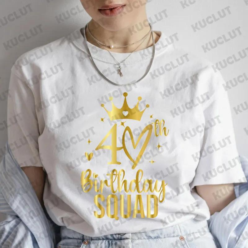 Tshirt for Women Chapter 40th Birthday Crew Party Y2k Tops Graphic 40 Birthday Squad Chapter Tshirt Summer Short Sleeve Tees S