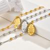 Two Tone Stainless Steel Virgin Mary Bracelet for Women, Rosary Beaded Cross Bracelets, Non Tarnish Religious Jewelry