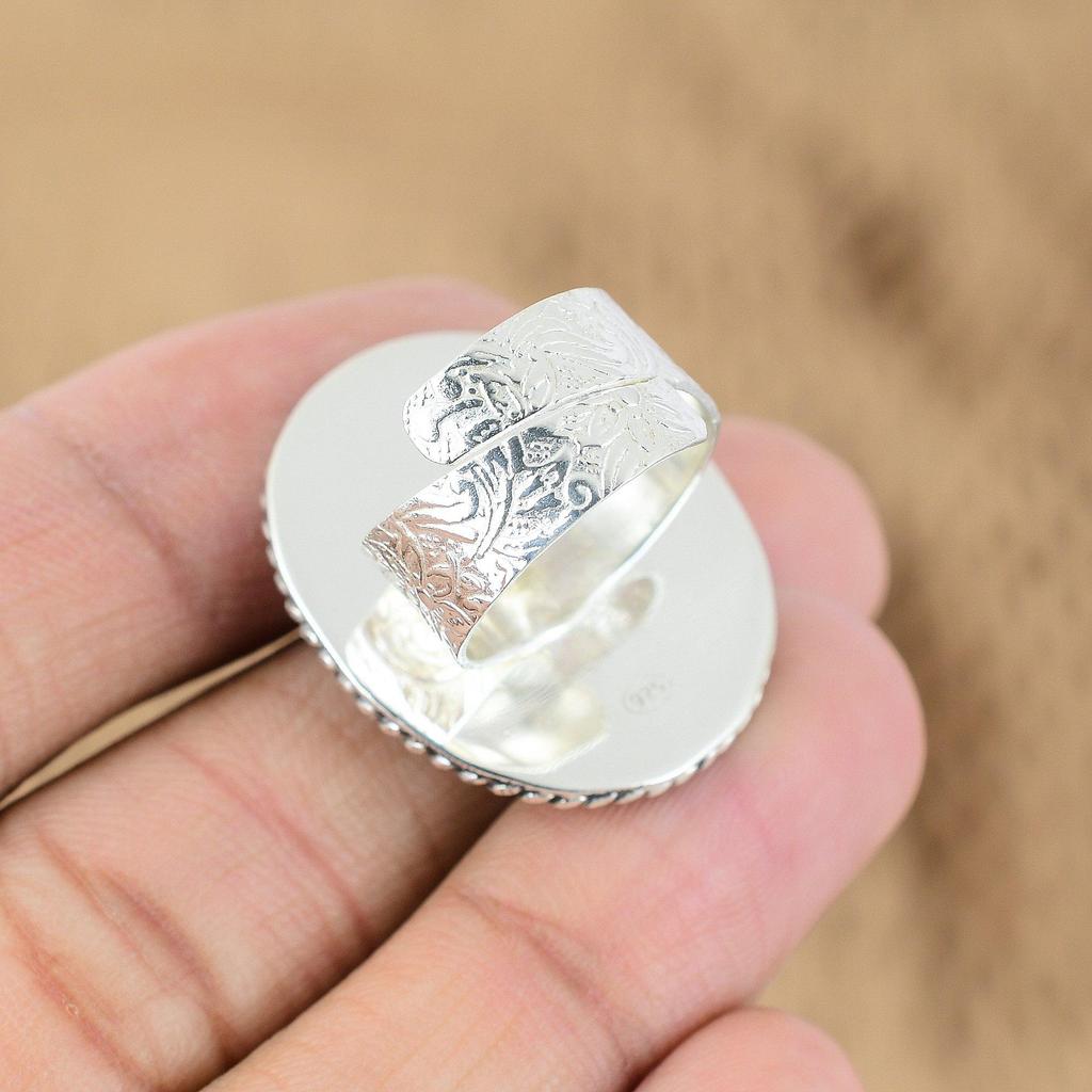 Natural Rhodonite Gemstone Promise Adjustable Ring 925 Sterling Silver For Girls