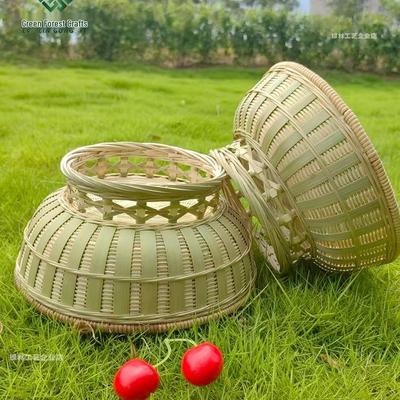 Großer Bambus-Rattan-Korb mit hohem Fuß für gedämpfte Brötchen & Snacks - Fein geflochten, Vielseitiger Haushalts-Küchenkorb zum Waschen von Obst & Gemüse, Rundes Design