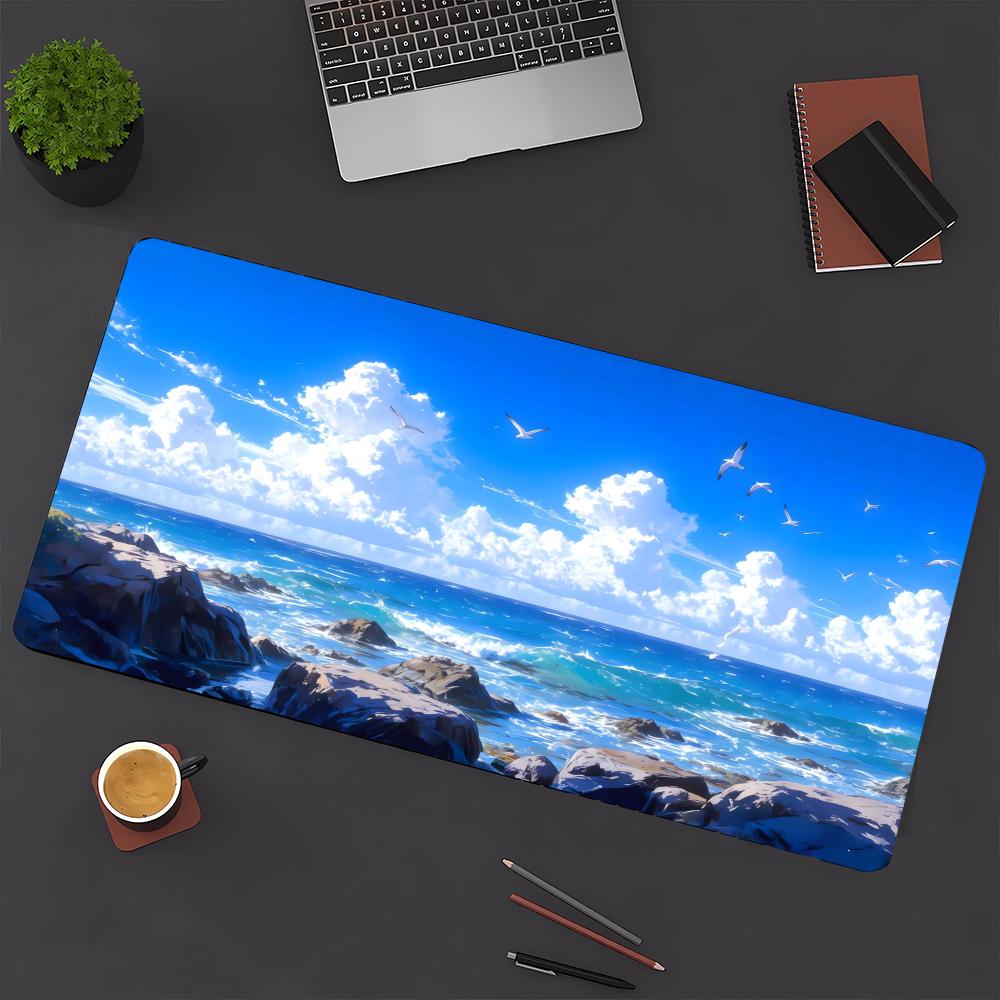 Sea Pattern XXL Gaming Mouse Pad, Non-slip Stitched-edge Desk Mat, Keyboard Mat, Computer Accessories for PC Gamers, 1000x500