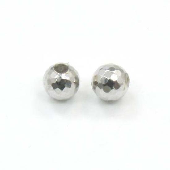K18WG Mirror Cut Ball Backs for American Earrings (1 Pair) (D119H-WG) (White Gold)