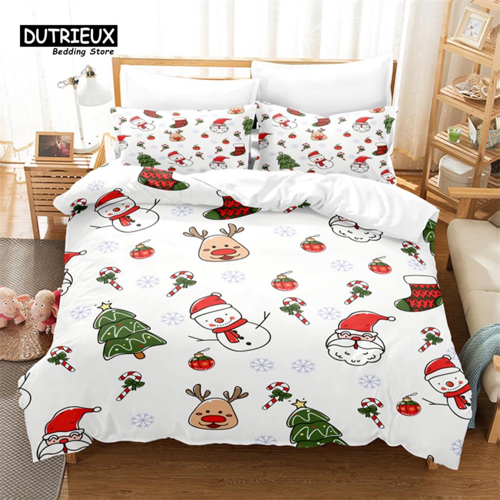 Comforter Christmas Snowman Tree Bedding Set 3Pcs Soft Comfortable Breathable For Bedroom Guest Room Decor