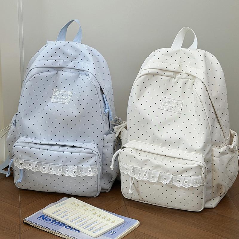 Jugendlicher Polka-Dot-Nylon-Schulrucksack Mit Atmungsaktiven Air-Cushion-Trägern Für Mittelschüler