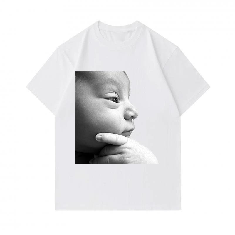 Men's 100% Cotton Crew Neck Short Sleeve T-Shirt, Cute Thoughtful Baby Portrait Print Casual Soft Breathable Tee for Daily Wear
