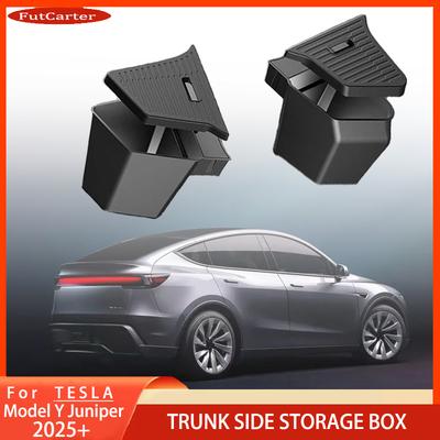 For Tesla Model Y YL Juniper Trunk Organizer Side Storage Box Boot Organizer Flocked TPE Mat Anti-dirty Car Travel Accessories