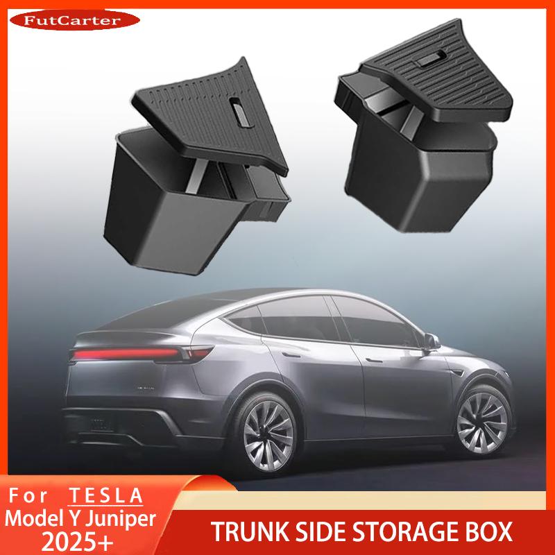 For Tesla Model Y YL Juniper Trunk Organizer Side Storage Box Boot Organizer Flocked TPE Mat Anti-dirty Car Travel Accessories