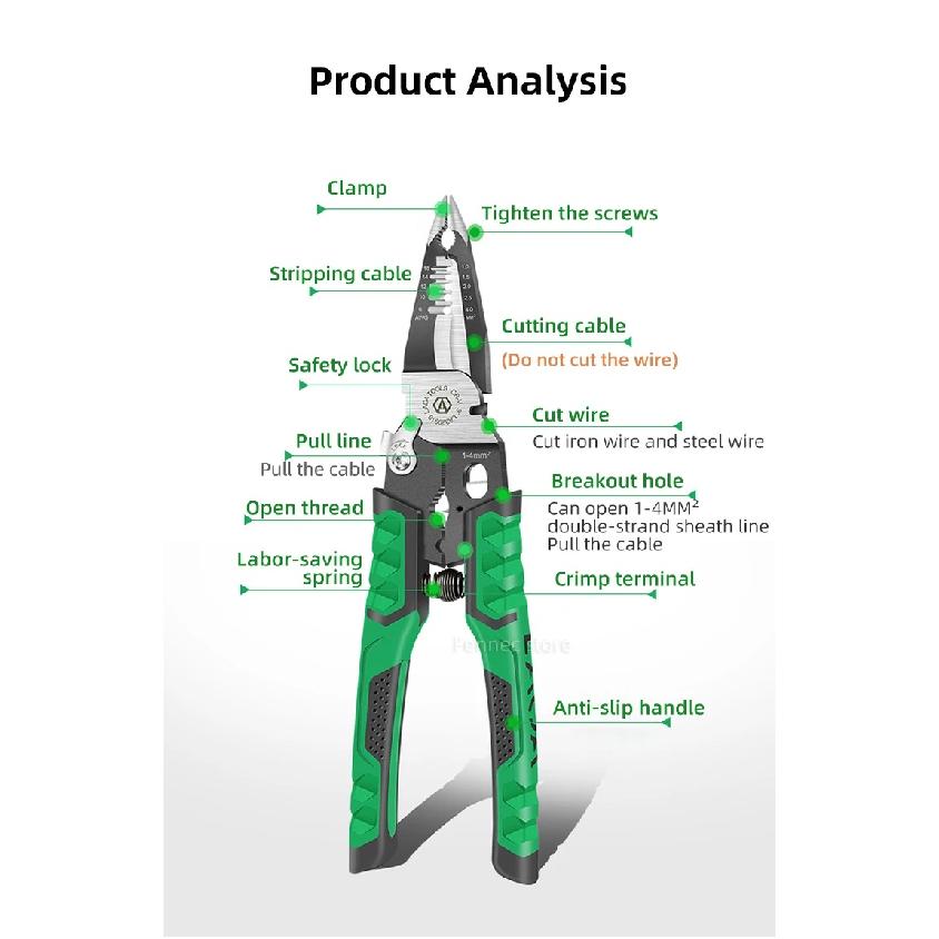 LAOA Electrician Pliers Needle Nose Pliers 9 in 1 for Clamping Screwing Wire Stripping Cable Cutting Wire Splitting LA320919