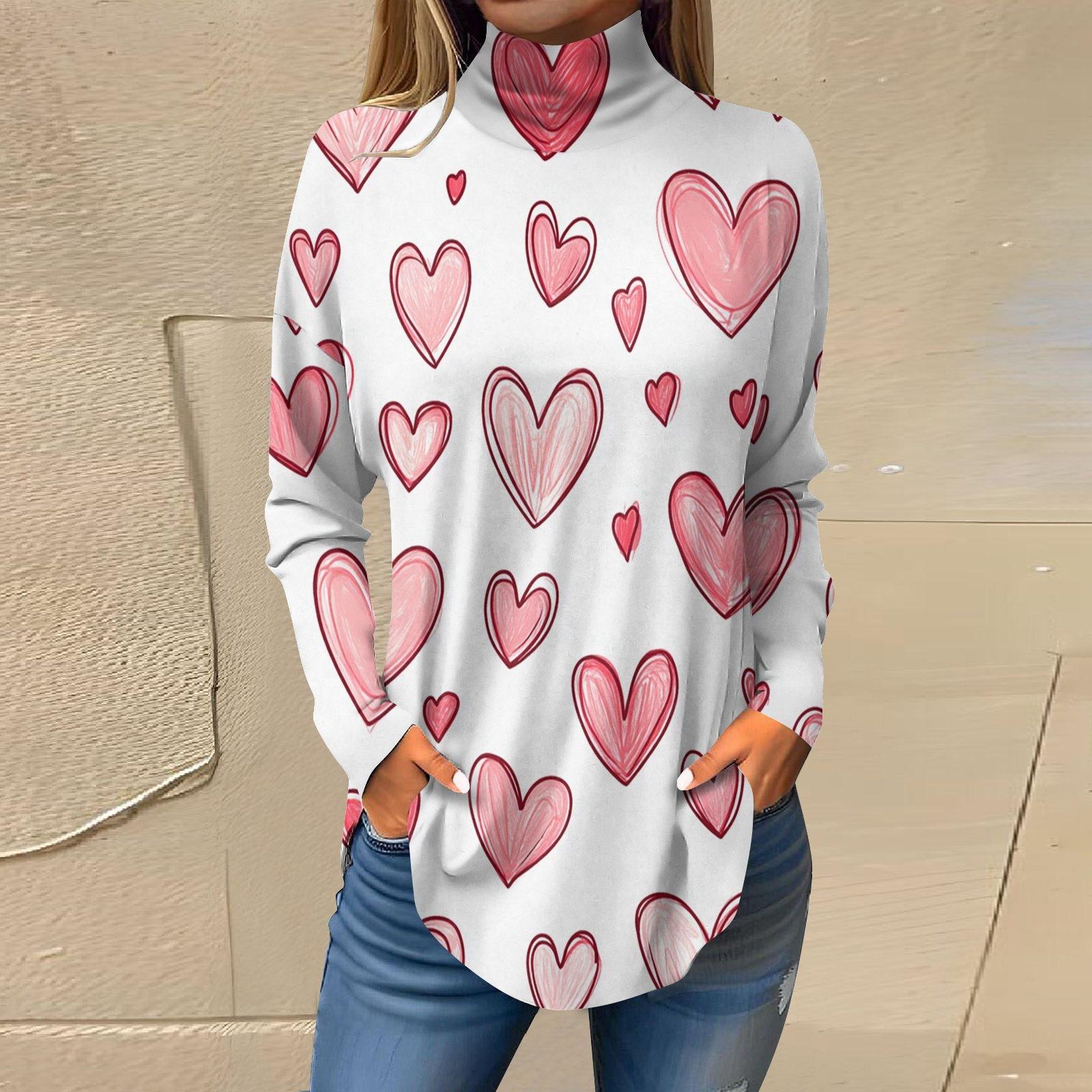 

Футболки для женщин, осенние повседневные рубашки с длинным рукавом, толстовка с принтом, топ с высоким воротом, пуловер S белый