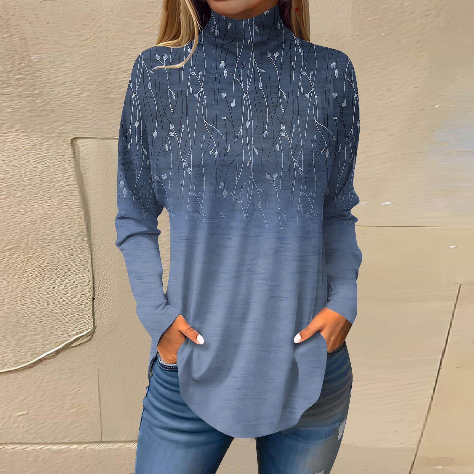 

Женская модная повседневная футболка с длинным рукавом с высоким воротом и принтом, пуловер, топ XXXL