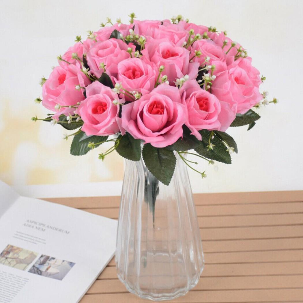 

Artificial Rose Fake Rose Flower Silk Cloth 18 Heads Artificial Flowers Fake Bouquet Wedding Party Office Bedroom розовый