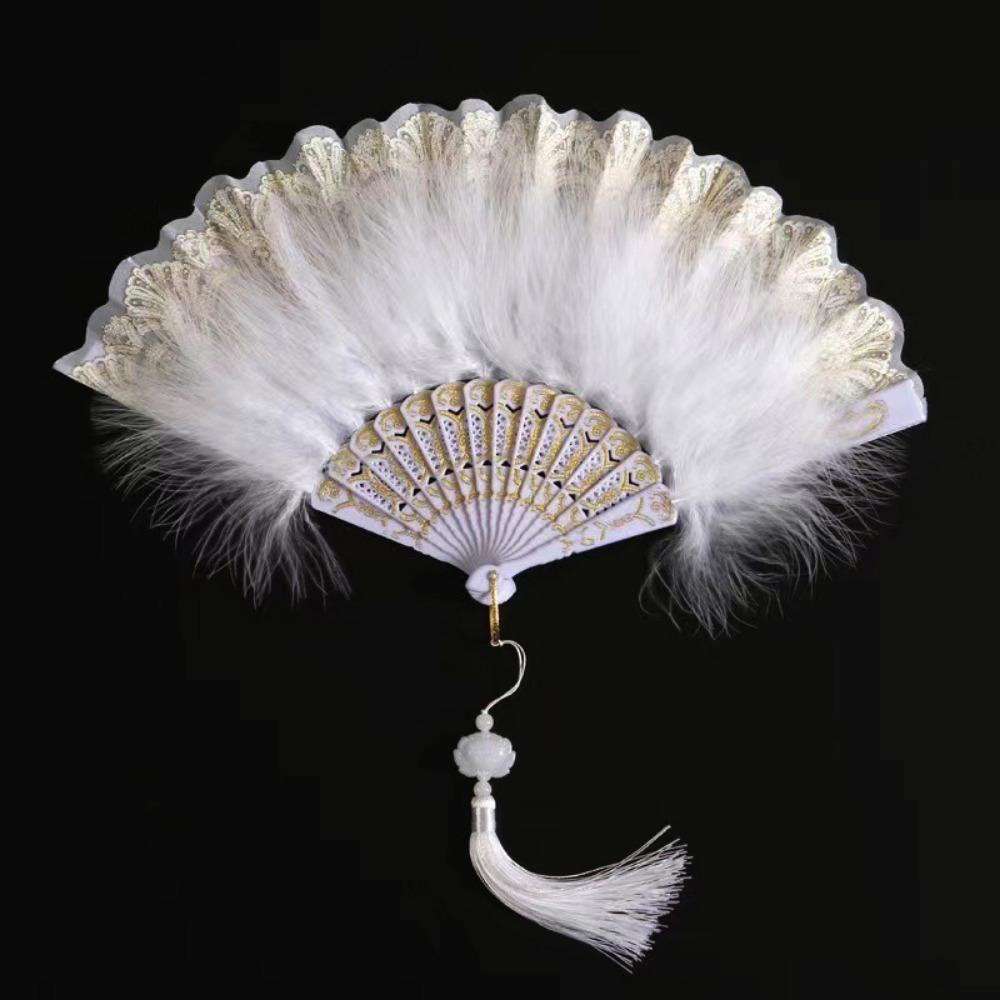 Multicolor Hand Fan Lace Wedding Party Bride Fan White Fur Folding Fan  Hand Held Party Decoration