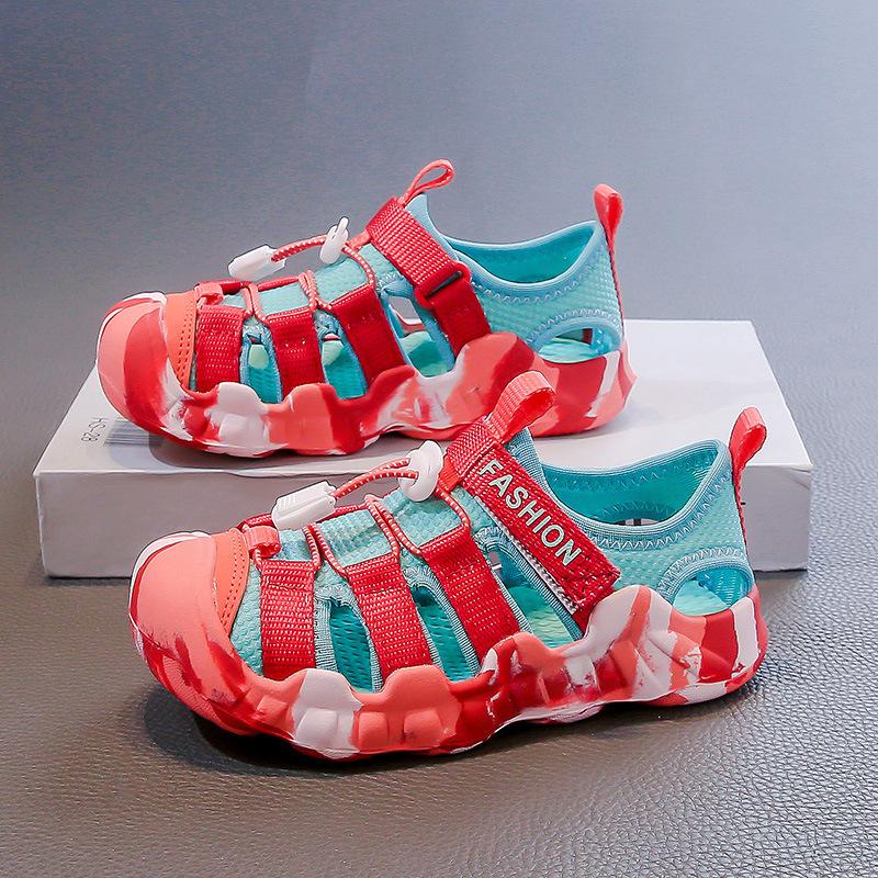 Children's sports sandals summer boys anti-collision bag head sandals non-slip breathable mesh wading river beach shoes