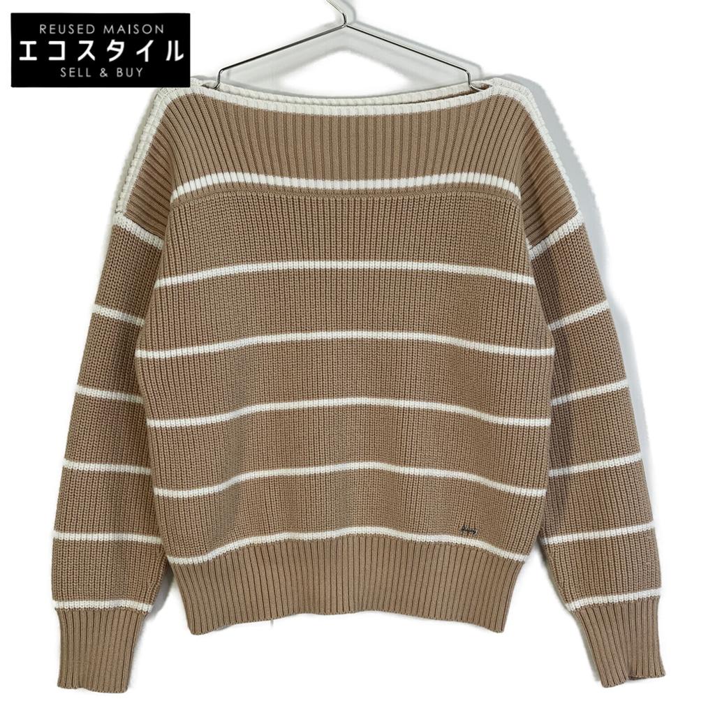 FOXEY 24 Year 44134 Beige X White Cotton Knit Top Olivia Stripe Knit Pullover Tops 40 Beige X whiteUsed