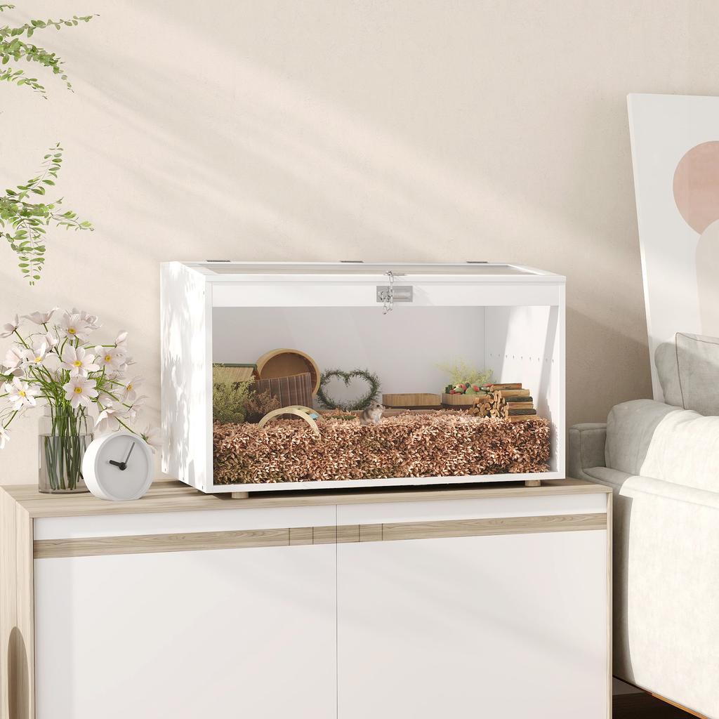 Gabbia per Criceti Casa per Piccoli Animali con Coperchio Articolato e Finestra Trasparente in Acrilico 80x50x50 cm Bianco