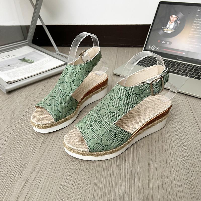 

Женские босоножки-клинья с открытым носком, толстый каблук, римский стиль, задняя пряжка, большой размер 43 зелёный