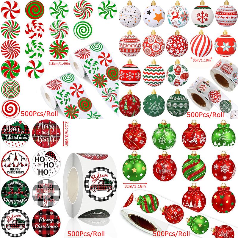 500pcs/Roll Round Window Display Sealing Sticker Decorative Gift Box Self-adhesive Stickers Christmas Decor