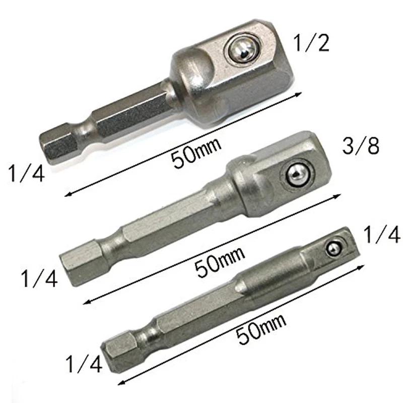 Chrome Vanadium Steel Socket Adapter Seth EX Shank To 1/4 "3/8" 1/2 "Extension Drill Bits Hex Bit Set Power Tools