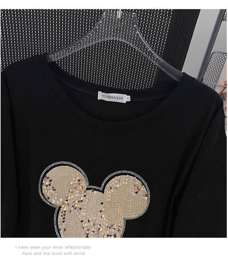 Plus Size Loose Mid-Length Short-Sleeve T-Shirt for Women - Round Neck, Slimming Design, Covers Belly, Available in Sizes 200/300/350 jin, Style 636