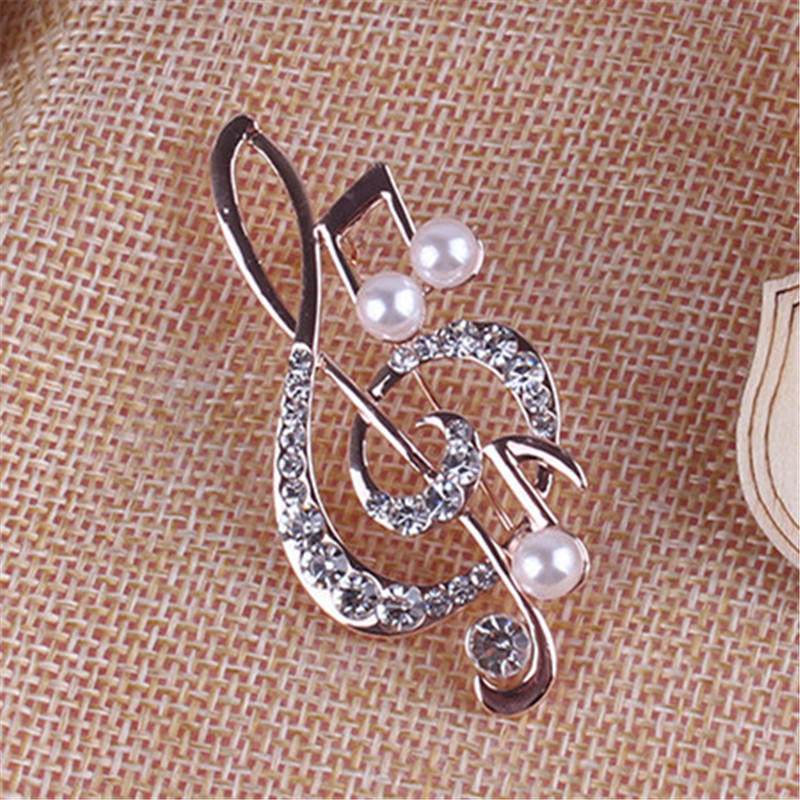 Damen Elegante Musiknote Strassstein Perle Brosche Schöne Brosche Modeschmuck