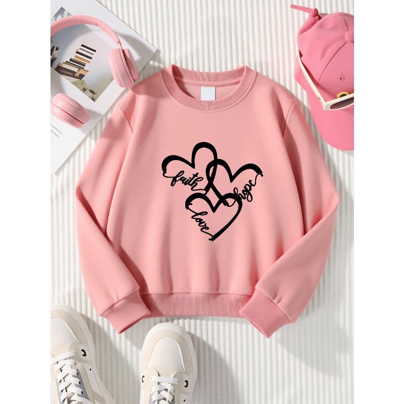 European Sizes  Kids' Casual Sweatshirt Printed Round Neck Pullover, Faith Hope Love Hearts Design,  Casual Comfortable